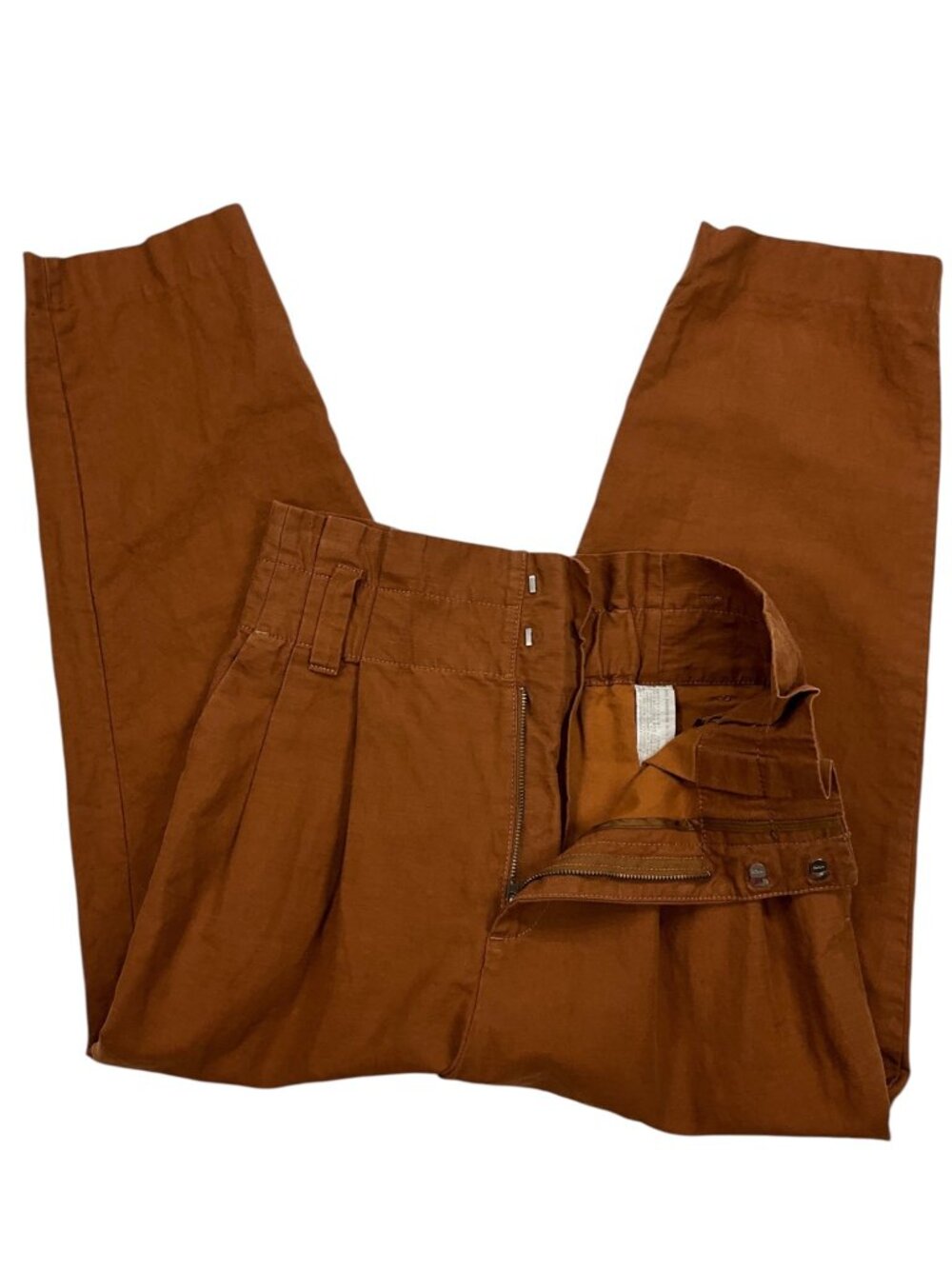 Zara Linen Cotton High Rise Tapered Pant XS Brown Paperbag Waist - Picture 6 of 16